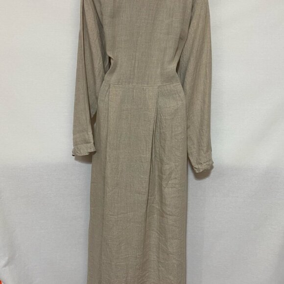 Q-4 Flax by Jeanne Engelhart 100% Linen Vintage Cream Maxi Dress Size M - Picture 6 of 14